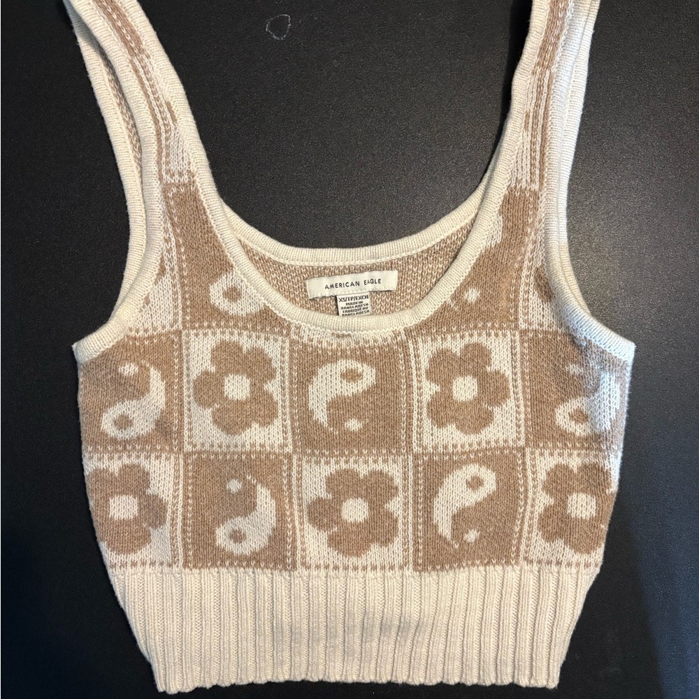 American Eagle Outfitters Tan and Cream Patterned Tank Top